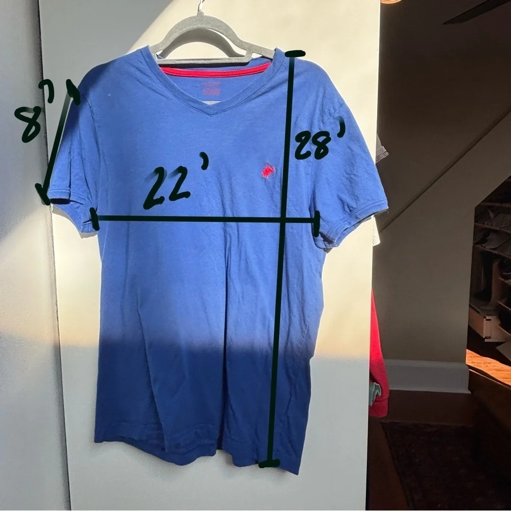 Men's Blue V-Neck Shirt - Picture 3 of 5